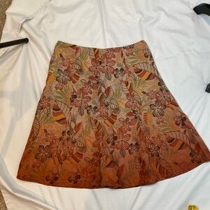 ❤️129 Liz Claiborne Axcess Floral Midi Skirt Size 8 Linen Blend Fall A-Line